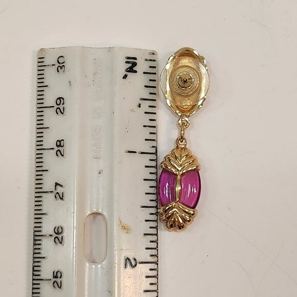 Vintage Swarovski Goldtone Purple Crystal Drop Pierced Earrings - Picture 7 of 8
